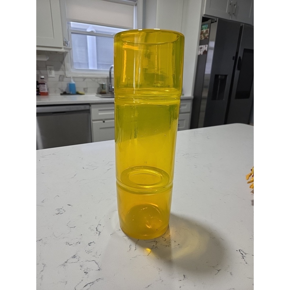 Art Glass Vintage Mid Mod Electric Yellow Vase  Hand Blown Stackable Look 12"